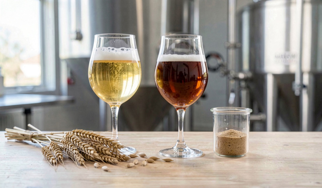 Understand the difference between ale and lager fermentation: professional view of yeast strain, context showing temperature range, with attention to flavour result